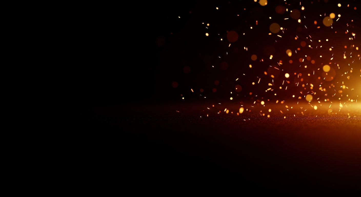 Faint warm embers drifting on a dark background