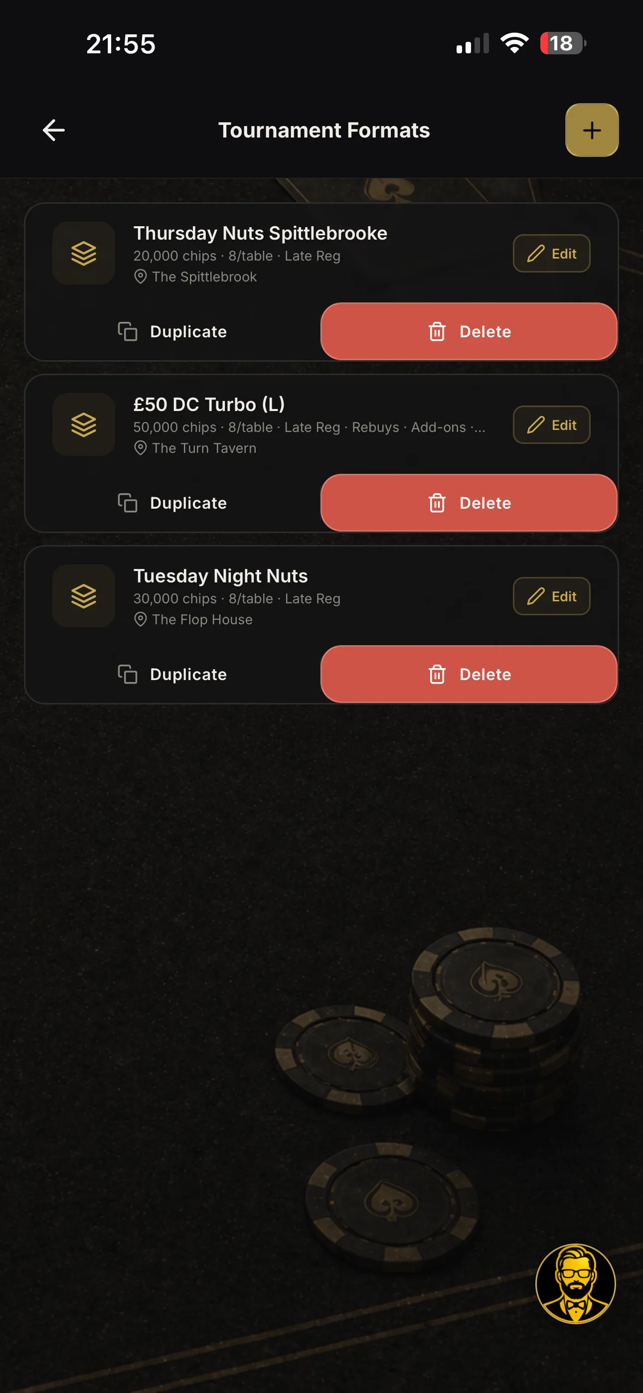 Saved formats, ready to duplicate or launch in a tap