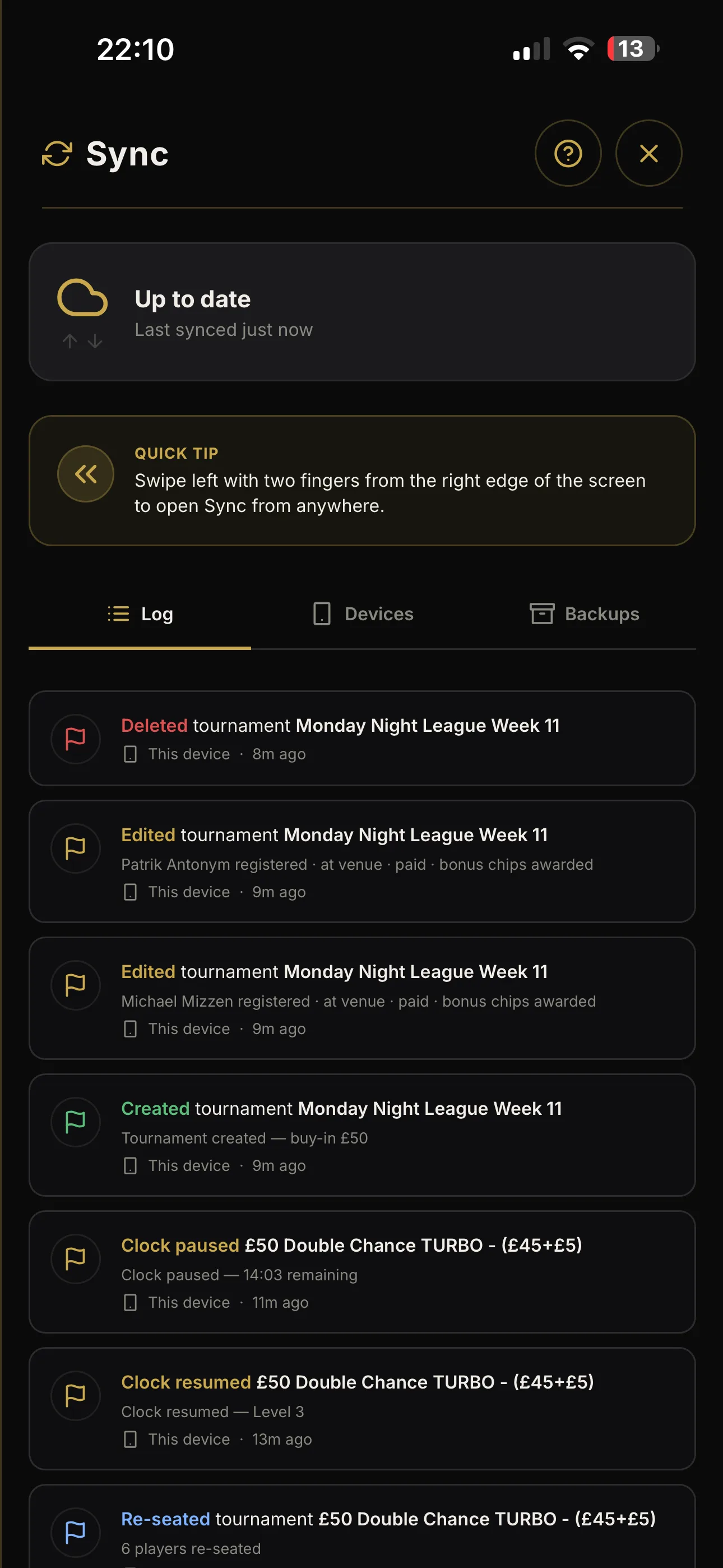 The sync log: every change on the record, up to date in seconds