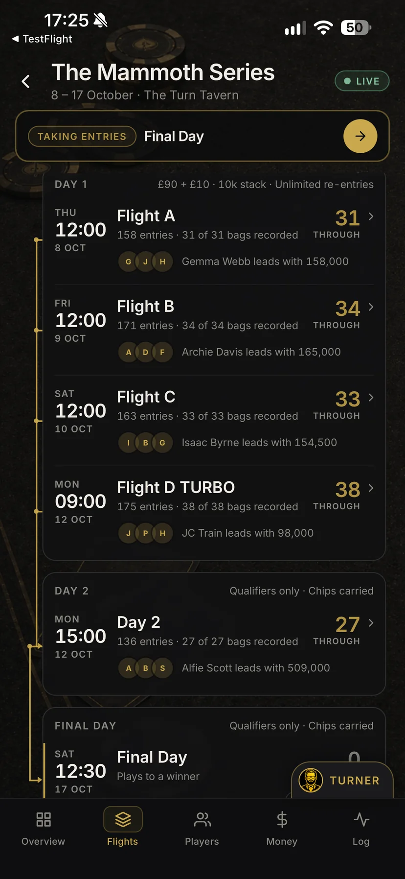 Event flights board on iPhone