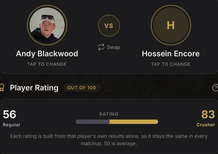 Heads-up comparison in the app: two players side by side with their player ratings