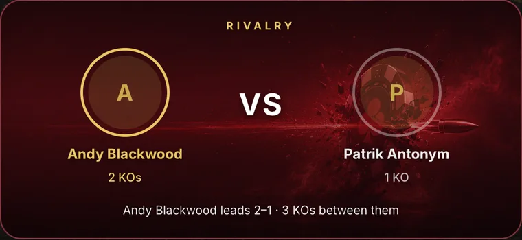 Venue rivalry card in the app: two players head to head with knockouts between them